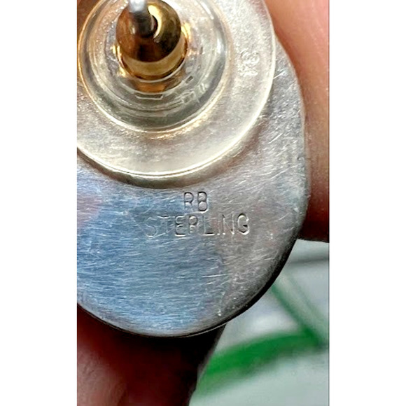 Native American Sterling Silver Inlay Turquoise Earrings RB Richard Begay - Picture 3 of 6